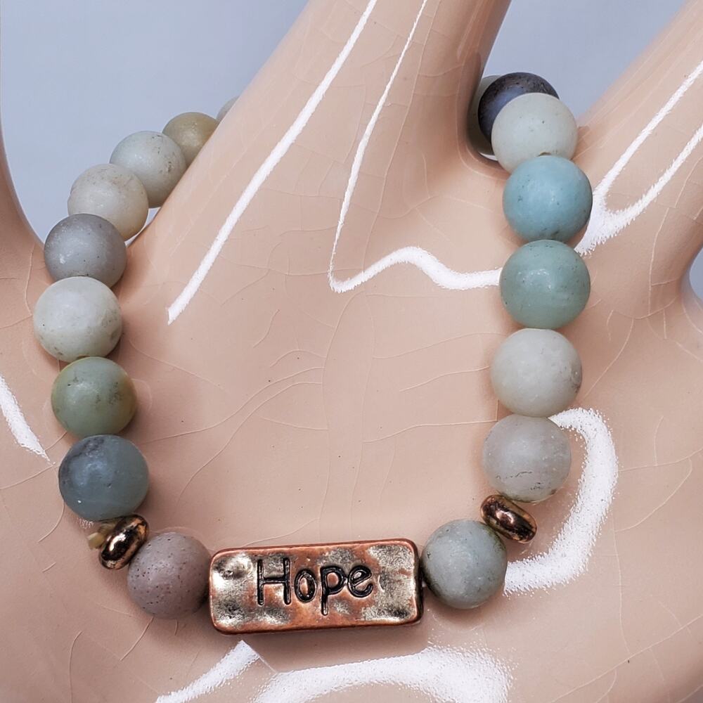 Vintage Bracelet NTLX Natural Stones w/ HOPE Charm Beads Stretchy